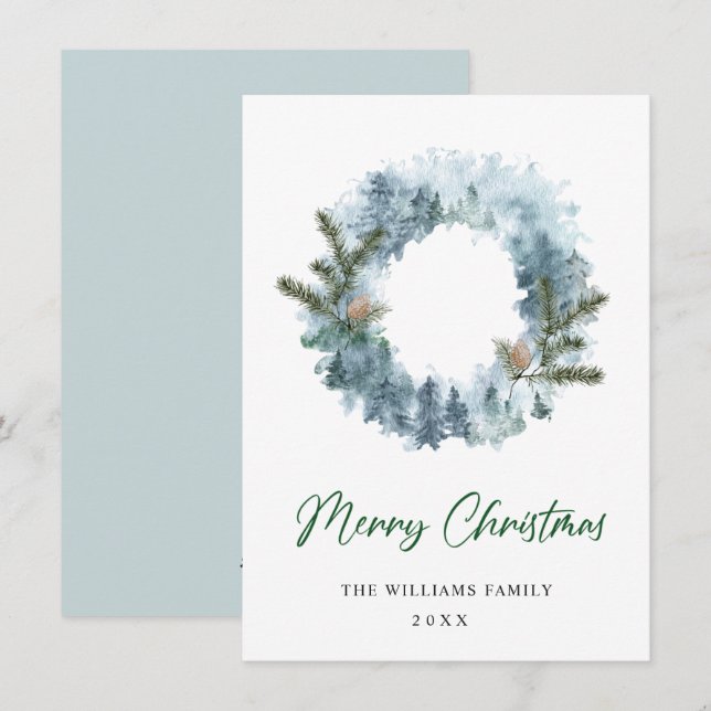 Festive Holly Berry Wreath Weihnachtsgrüßen Feiertagskarte (Vorne/Hinten)