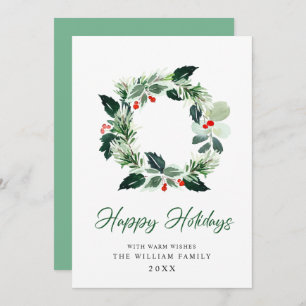 Festive Holly Berry Wreath Weihnachtsgrüßen Feiertagskarte