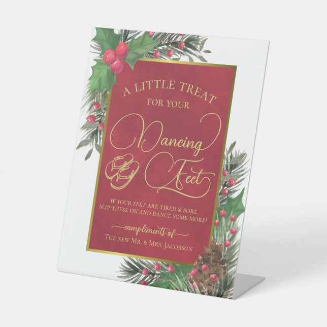 Festive Holly Dancing Feet Flip Flops Wedding  Sockelschild (Vorderseite)