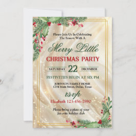 Festive Holly Gold Border Christmas Party Einladung
