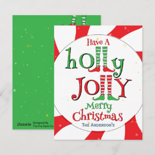 Festive Holly Jolly Merry Christmas Elf Glam Feiertagskarte