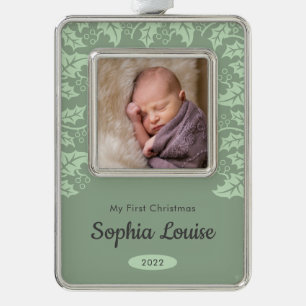 Festive Holly   My First Christmas Photo Rahmen-Ornament Silber
