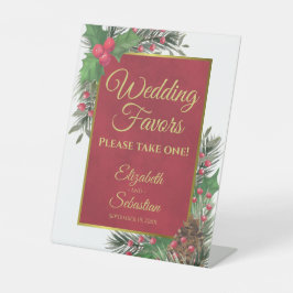 Festive Holly & Pine Christmas Wedding Favors Sign Sockelschild