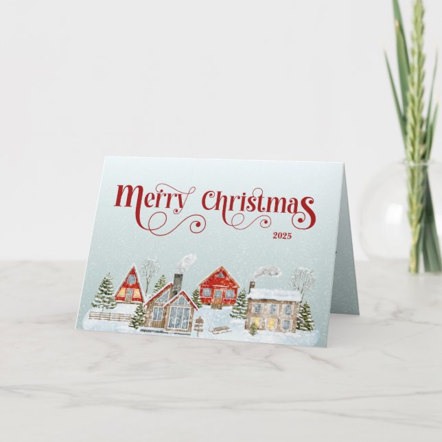 Festive Houses Folded Christmas Holiday Card Dankeskarte (Vorderseite)
