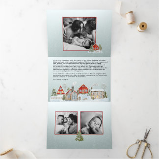 Festive Houses Trifold Christmas Holiday Card Dreifach Gefaltete Einladung