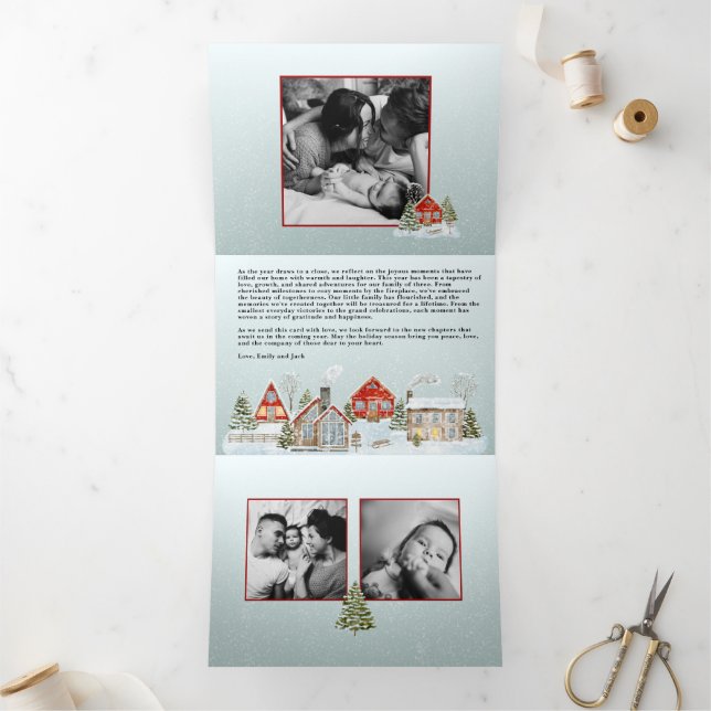 Festive Houses Trifold Christmas Holiday Card Dreifach Gefaltete Einladung (Innenseite)