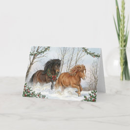 Festive Icelandic Horses Holiday Card Feiertagskarte
