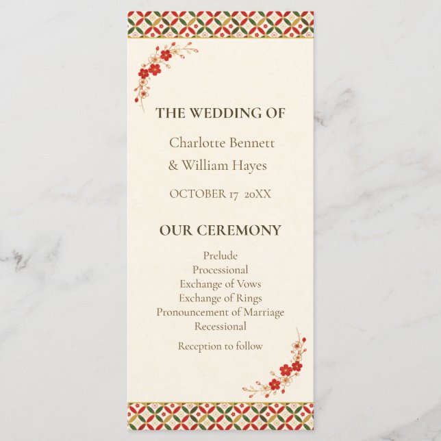 Festive Japanese Blossom Wedding Program Programm (Vorderseite)