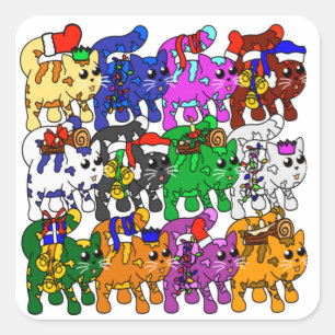 Festive Jolly Meowy Weihnachtskatzen Quadratischer Aufkleber