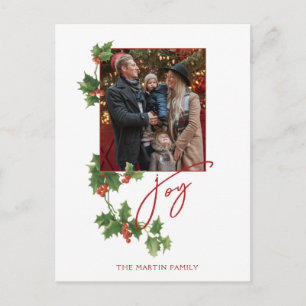 Festive Joy Calligraphy Script, Holly & Foto Postkarte