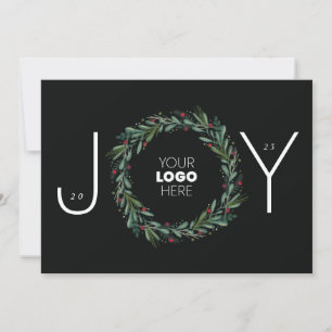 Festive JOY Corporate Wreath Blätter Berries QR Feiertagskarte