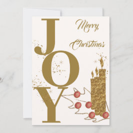 Festive Joy Gold Candle Red Berries Merry Christma Feiertagskarte