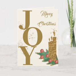 Festive Joy Gold Green Red Berries Frohe Weihnacht Feiertagskarte