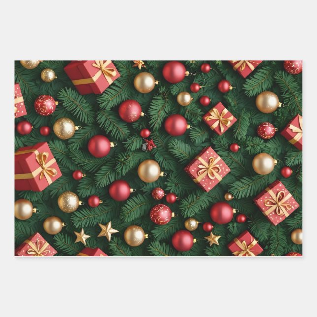 "Festive Joy — Red & Gold Christmas Magic" Geschenkpapier Set (Vorderseite)