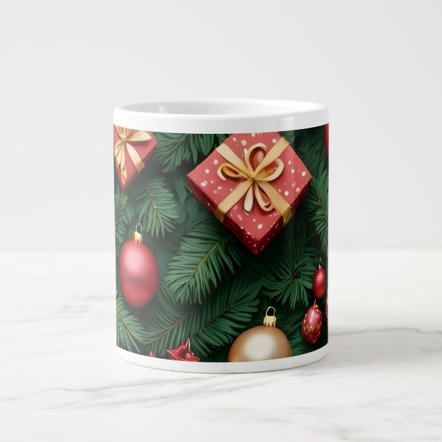 "Festive Joy — Red & Gold Christmas Magic" Jumbo-Tasse (Vorderseite)