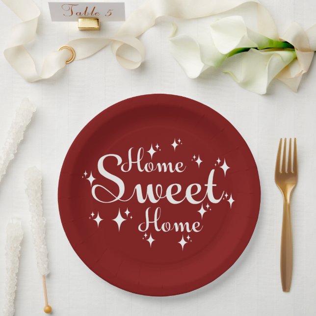 Festive Kalligraphie und Sterne "Zuhause Sweet Zuh Pappteller (Hochzeit)
