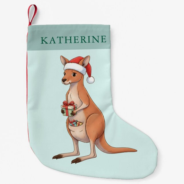 Festive Kangaroo With Santa Hat Christmas Holidays Kleiner Weihnachtsstrumpf (Vorderseite)