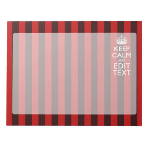 Festive Keep Calm Your Text on Red Stripes Notizblock