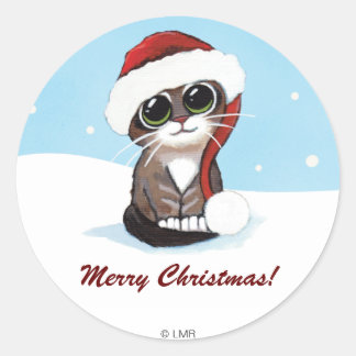 Festive Kitten Frohe Weihnachten personalizable Runder Aufkleber