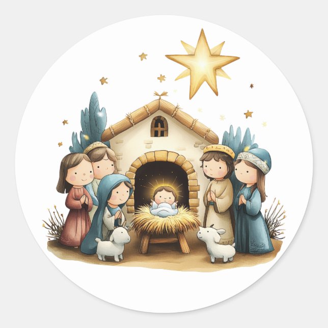 Festive Krippensticker Runder Aufkleber (Vorderseite)