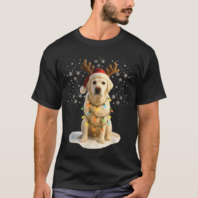 Festive Labrador Christmas Lights Holiday Pet Humo T-Shirt (Vorderseite)