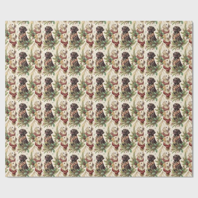 Festive Labrador Dogs Christmas Watercolor Geschenkpapier (Flach)