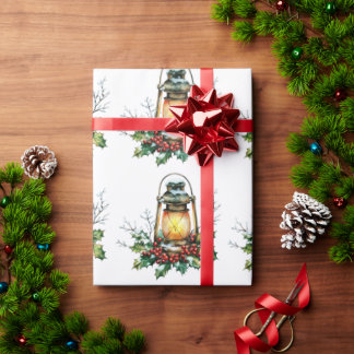 Festive Lantern Nestled in Holly – Seasonal Glow  Geschenkpapier
