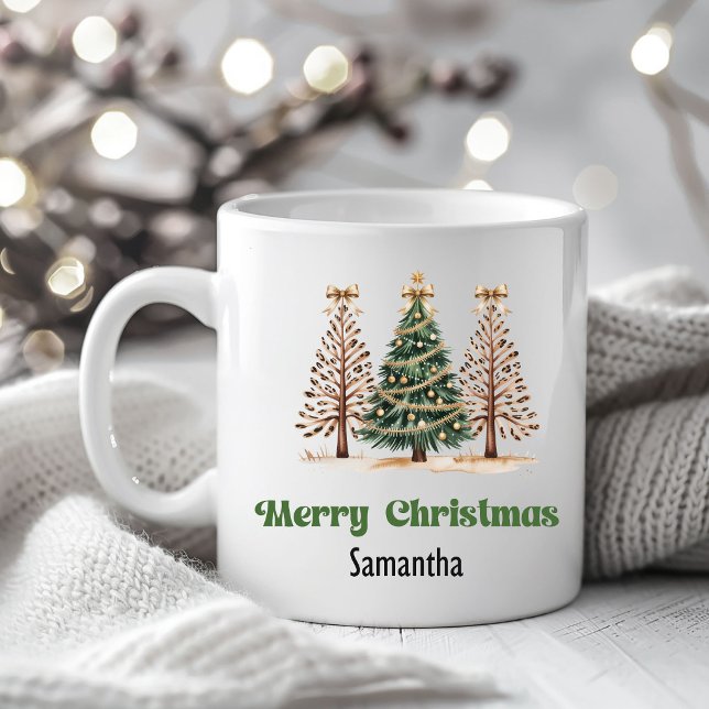 Festive Leopard Christmas Trees Custom Name Mug Kaffeetasse (Festive Leopard Christmas Trees Custom Name Mug)