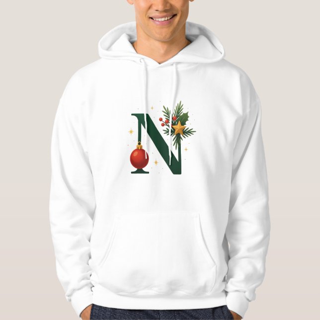 Festive Letter N Holiday  Adult Pullover Hoodie (Vorderseite)