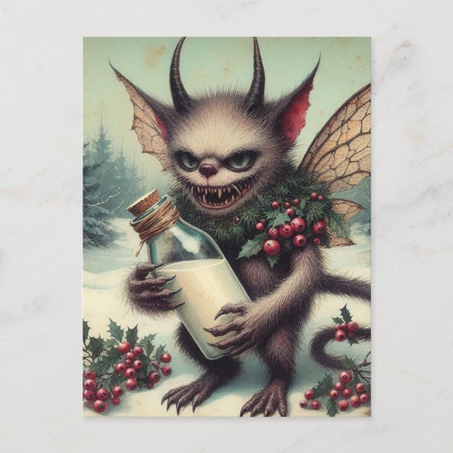 Festive Little Christmas Dark Fantasy Critter Postkarte (Vorderseite)