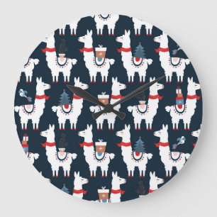 Festive Llamas: Weihnachts-Muster-Delight Große Wanduhr