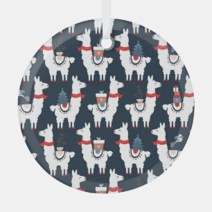 Festive Llamas: Weihnachts-Muster-Delight Ornament Aus Glas