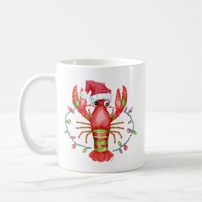 Festive Lobster Christmas Mug with Santa Hat Kaffeetasse (Links)