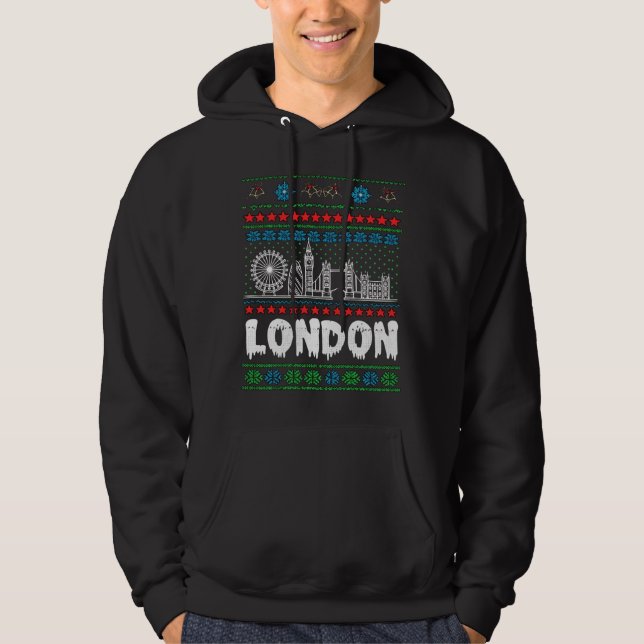 Festive London Vereinigtes Königreich Ugly Christm Hoodie (Vorderseite)