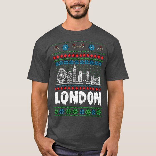 Festive London Vereinigtes Königreich Ugly Christm T-Shirt (Vorderseite)