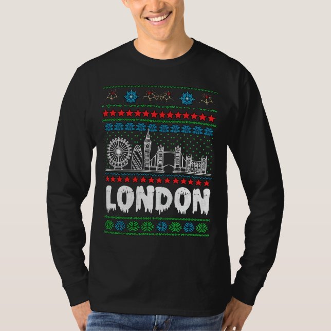 Festive London Vereinigtes Königreich Ugly Christm T-Shirt (Vorderseite)