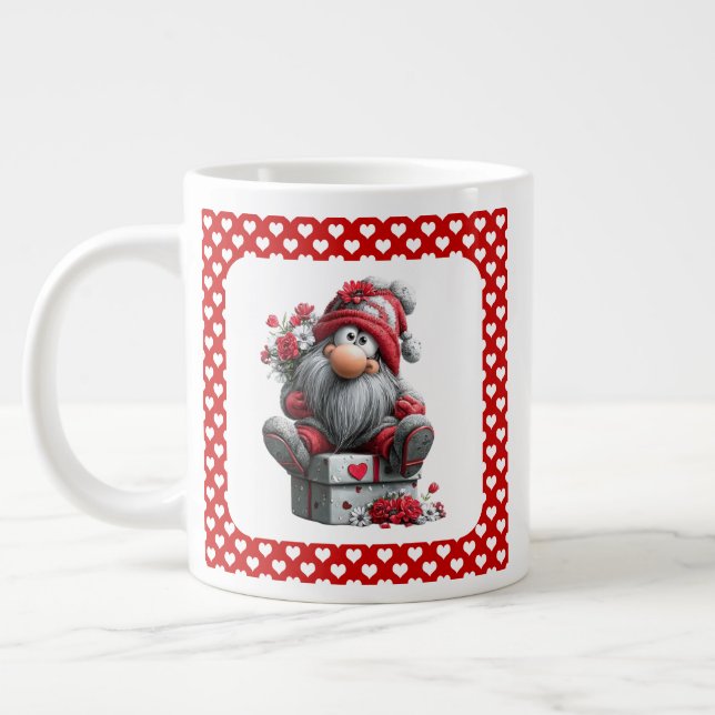 Festive Love Messenger Gnome "Heart and Presents"  Jumbo-Tasse (Links)