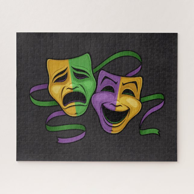 Festive Mardi Gras Happy And Sad Theater Masks Puzzle (Horizontal)