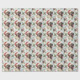 Festive Mastiff-Weihnachten-Holly-Wasserfarben-Wra Geschenkpapier