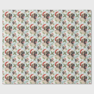 Festive Mastiff-Weihnachten-Holly-Wasserfarben-Wra Geschenkpapier