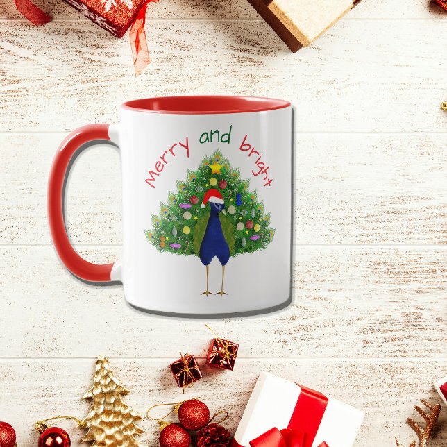 Festive Merry and Bright Christmas Tree Peacock Tasse (Von Creator hochgeladen)