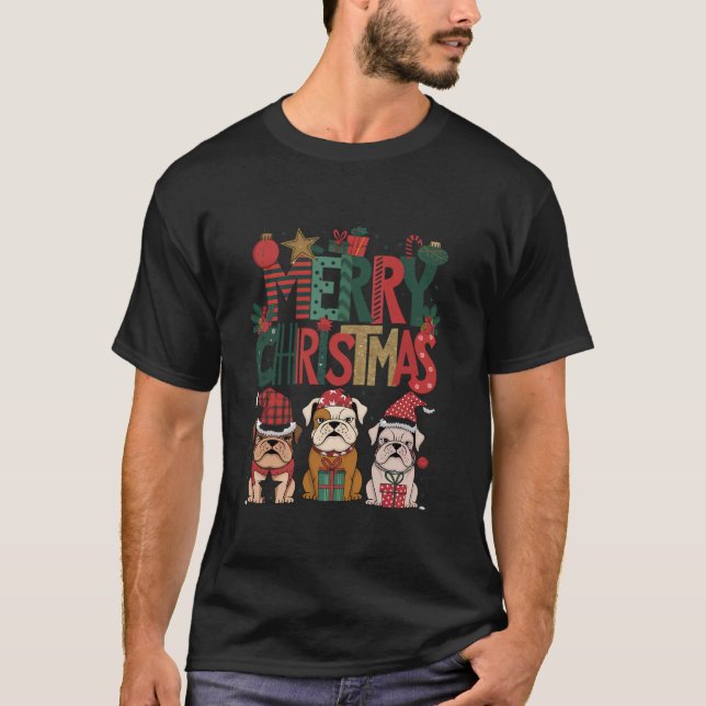 Festive Merry Christmas Bulldogs  T-Shirt (Vorderseite)