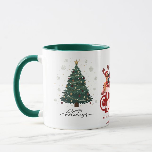 Festive Merry Christmas Holidays Tree Reindeer Tasse (Links)