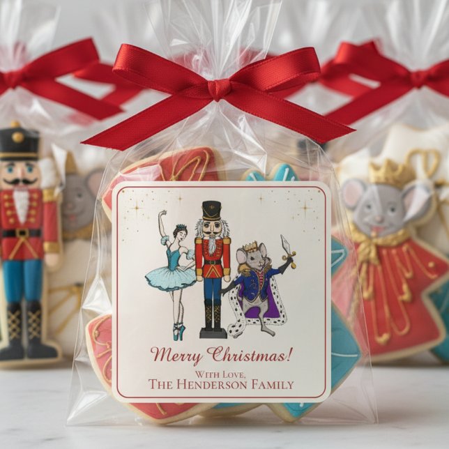Festive Merry Christmas Nutcracker Ballet Quadratischer Aufkleber (Von Creator hochgeladen)