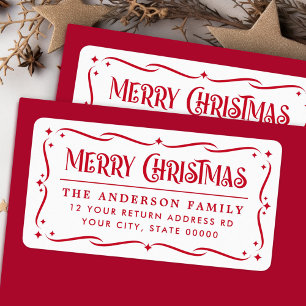 Festive Merry Christmas red white return address Adressaufkleber