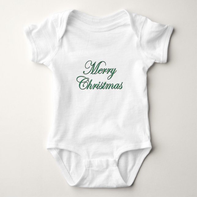 Festive Merry Christmas Script in Green Glitter  Baby Strampler (Vorderseite)