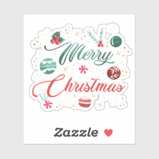 Festive Merry Christmas Typography with Ornaments Aufkleber