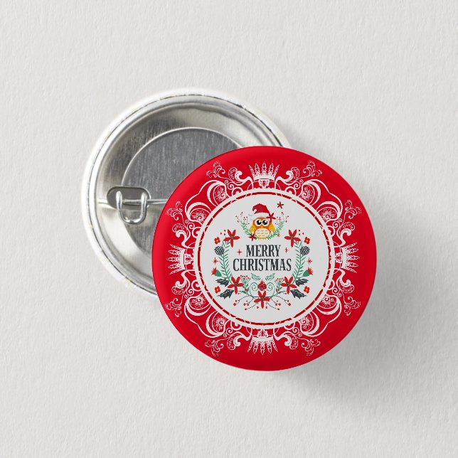Festive Merry Christmas Wreath & White Crown Frame Button (Vorne & Hinten)