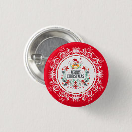 Festive Merry Christmas Wreath & White Crown Frame Button