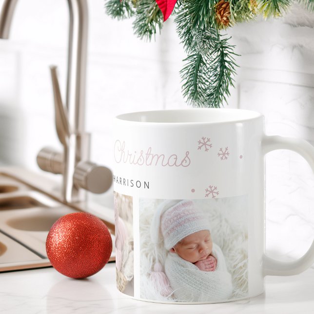 Festive Merry Little Christmas Pink Photos Kaffeetasse (Festive Merry Little Christmas Pink Photos Coffee Mug)